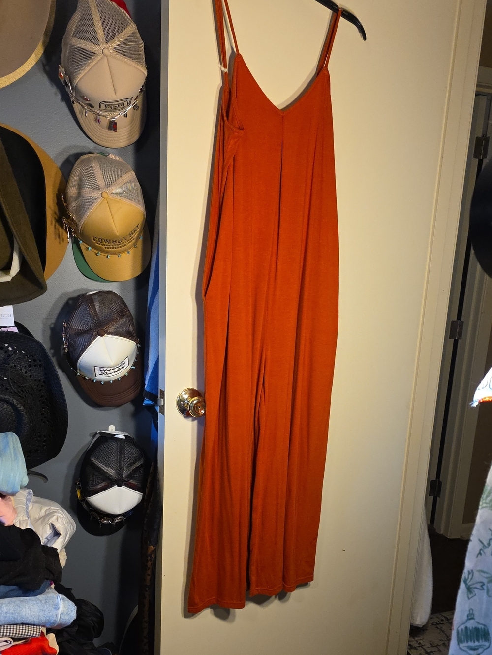 Anrabess Rust Orange Women's Jumpsuit - Sleeveless Wide-Leg